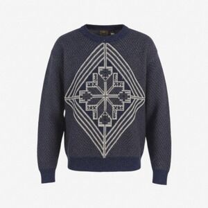 Vintage 80s Saturdays Sweater Size Large Blue‎ Abstract Geometric 10% Wool